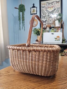 Antique Nantucket Lightship Basket Swing Handle Rectangle 10" x 6" Rare Cottage